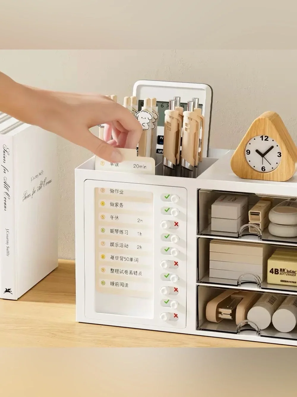 White Desktop Makeup & Office Organizer with 3 Clear Drawers